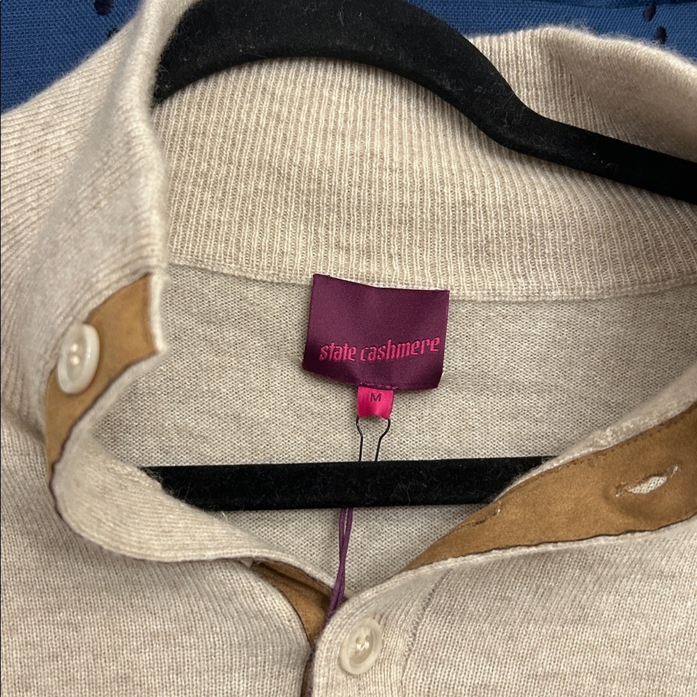 State Cashmere Men's Button Up 100% Pure Cashmere Polo Quarter Collar Pullover - Picture 9 of 9